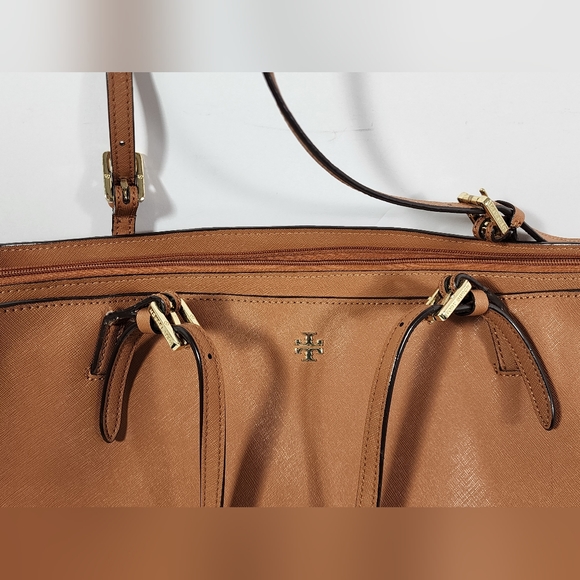 Tory Burch Emerson Canvas Leather Tote Caramel Brown Large Bag - Picture 3 of 15